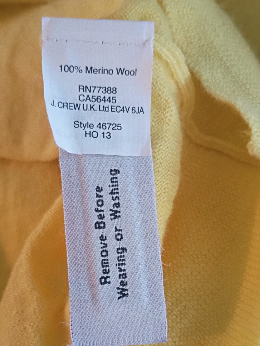 J. Crew-Tippi Sweater-Sz Small-100% Merino Bright Yellow Crewneck 3/4 Sleeves - Picture 8 of 8